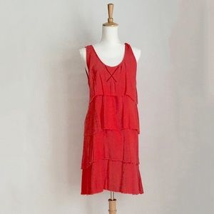 Aiko Coral Gauze Tiered Textured Dress Size Large